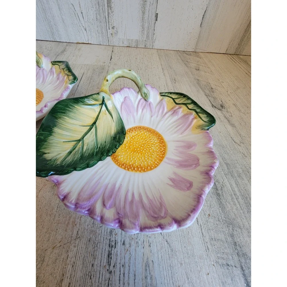 Palm tree vintage purple daisy plate vintage flower ceramic kitchen set home
